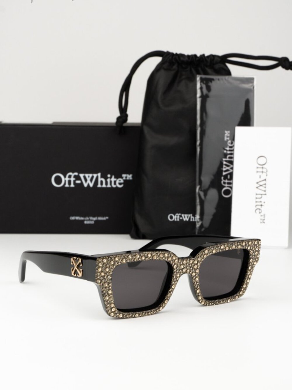 Off-White VIRGIL Women Sunglasses Black Gold Square OERI126 7607 NEW AUTHENTIC